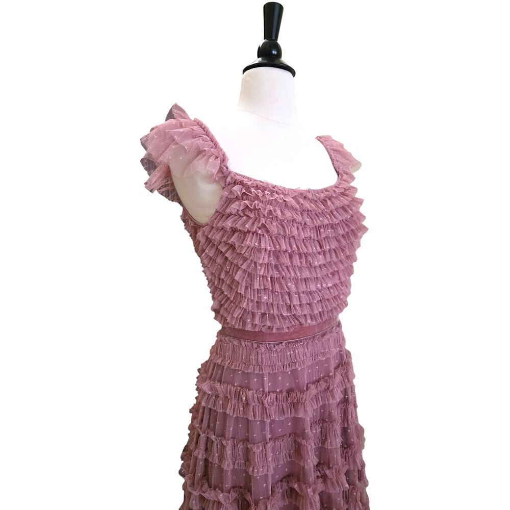 Mac Duggal Formal Pink Antique Rose Ruffle Tulle Evening Gown 8052 Maxi Dress 2 - Picture 7 of 13